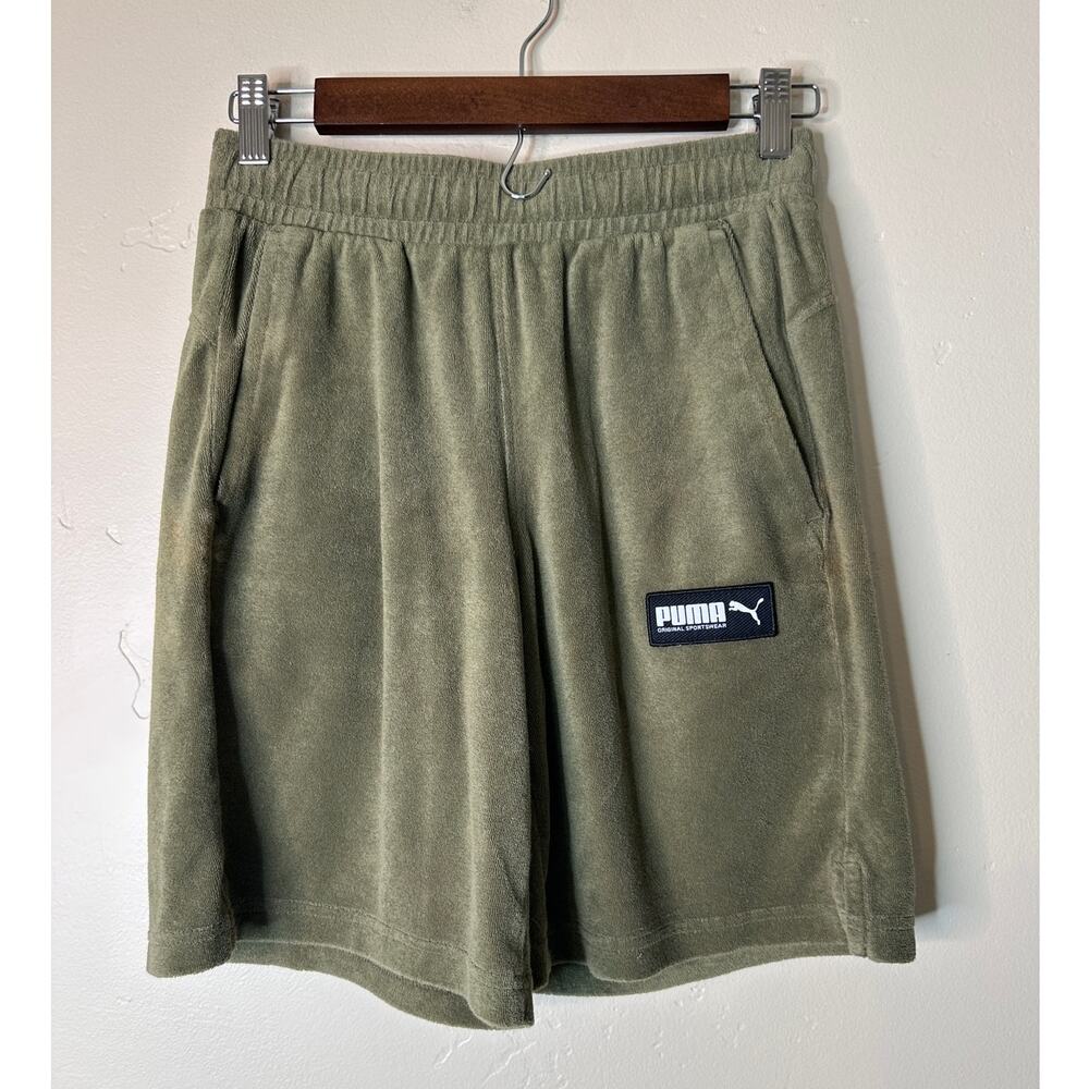 Women's PUMA Olive Green Fleece Pull-On Shorts Asia Small